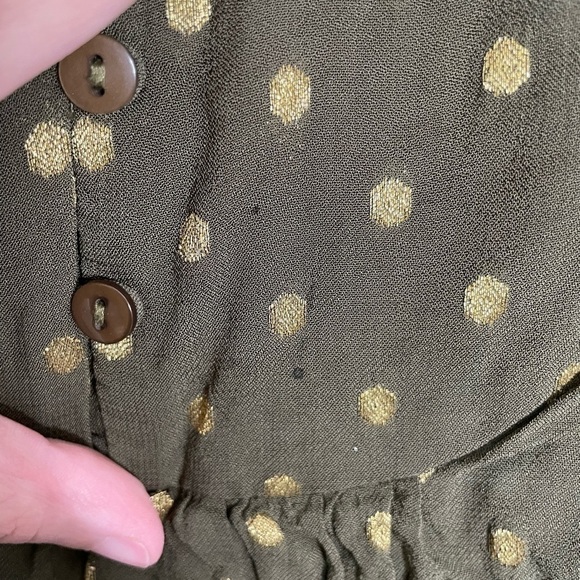 Chicos Green Metallic Polka Dot Floral Boho Blouse 2/L - Picture 5 of 9